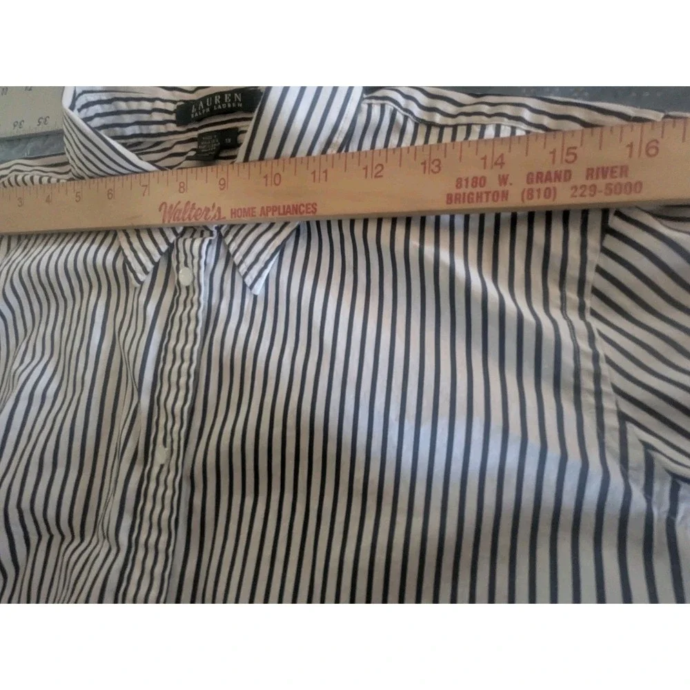 Lauren Ralph Lauren Womens 1X Blue White Striped‎ Cotton Button Front Shirt